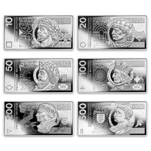 Polskie banknoty obiegowe - zestaw srebrnych monet	od 10 zł do 500 zł
sklep numizmatyczny  Króla Maciusia 12  04-346 Warszawa
 www.km12.pl  www.imonety.pl