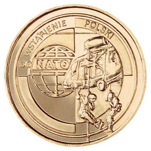 Polska: moneta ze stopu Nordic Gold: 2 zł / 1999 r. - Wejście Polski do NATO .   
Sklep Numizmatyczny www.km12.pl