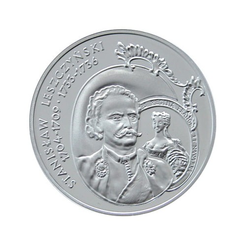 Polska: srebrna moneta kolekcjonerska:  10 zł / 2003 r. - Poczet królów i książąt polskich:
Stanisław Leszczyński (1704-1709; 1733-1736) - popiersie.        Sklep Numizmatyczny, Warszawa  www.km12.pl