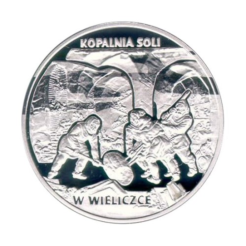 Polska: srebrna moneta kolekcjonerska:  20 zł / 2001 r. - Zabytki kultury materialnej w Polsce: Kopalnia soli w Wieliczce.     Sklep Numizmatyczny, Warszawa: www.km12.pl