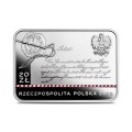 POLSKA: srebrna moneta kolekcjonerska w kształcie prostokąta: 20 zł / 2025 r. -  100-lecie zawarcia Konkordatu między Stolicą Apostolską a Rzecząpospolitą Polską.   Warszawa,  Sklep Numizmatyczny: www.numizmaty.waw.pl