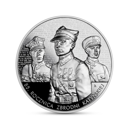 POLSKA: srebrna moneta kolekcjonerska: 50 zł / 2025 r. - 85. rocznica zbrodni katyńskiej. Warszawa,  Sklep Numizmatyczny:    www.numizmaty.waw.pl