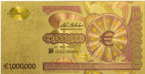 1000000 euro one million euro banknot złocony                www.km12.pl