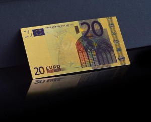 Banknot złocony, kolorowany: 20 Euro