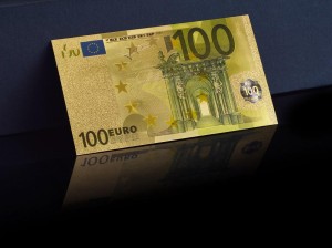 Banknot złocony, kolorowany: 100 Euro