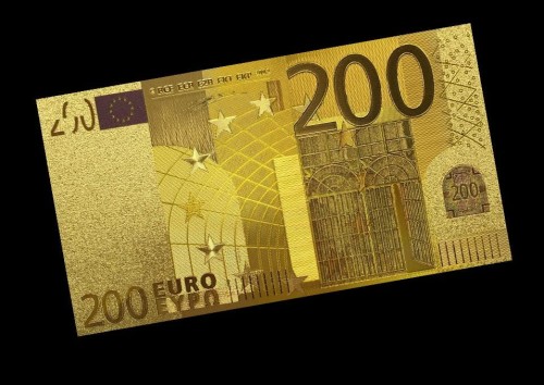 Banknot złocony - replika banknotu 200 Euro. Sklep Numizmatyczny, Warszawa ul. Króla Maciusia 12. www.km12.pl
