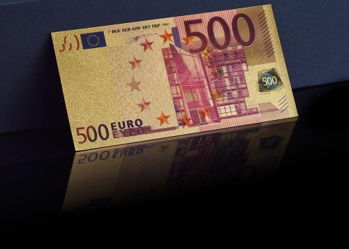 Banknot złocony - replika banknotu 500 Euro. Sklep Numizmatyczny, Warszawa ul. Króla Maciusia 12. www.km12.pl