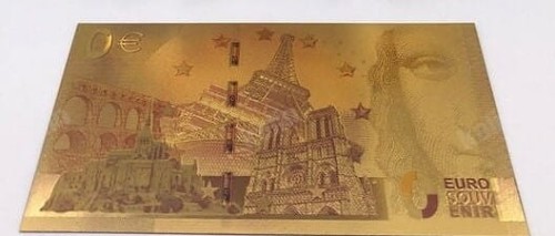 Banknot złocony: "0" - zero Euro / Francja. Sklep Numizmatyczny, Warszawa ul. Króla Maciusia 12. www.km12.pl