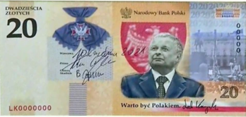 Banknot 20 zł 2021 r. Lech Kaczyński - Warto być Polakiem
sklep numizmatyczny  www.km12.pl